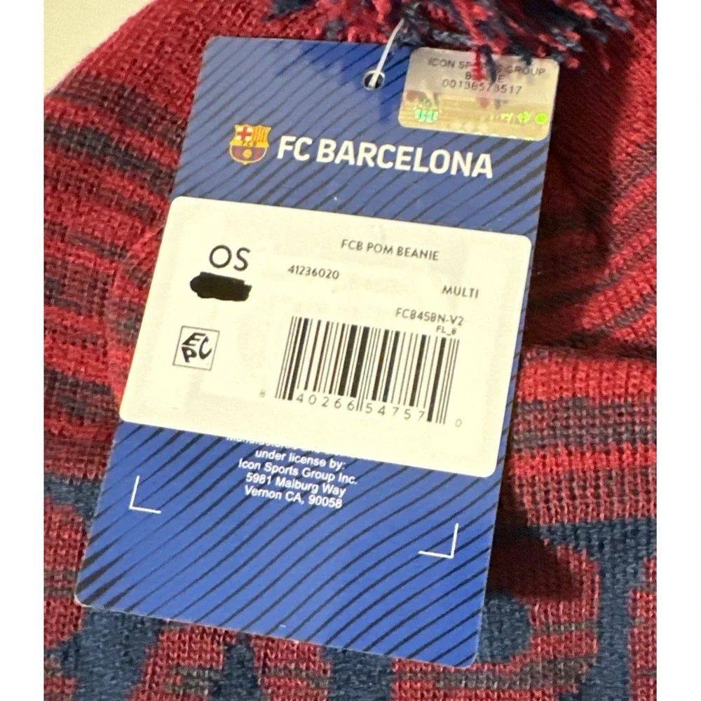 FC Barcelona Soccer Beanie BARCA Unisex Hat Pom Pom‎ One Size Knit NEW